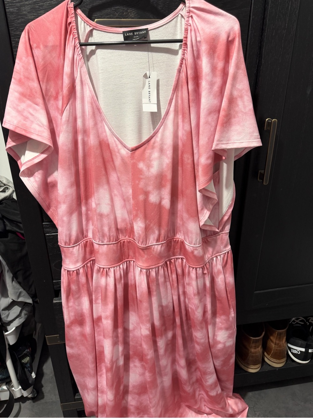 Lane Bryant Pink Tie-Dye V-Neck Flutter Sleeve maxi Dress
